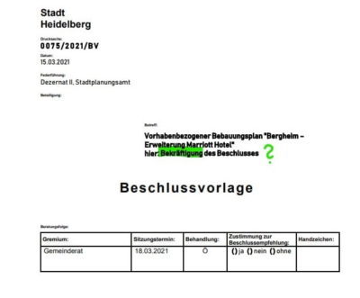 Grüne Fraktion fordert Änderung der Verwaltungsvorlage zur Erweiterung des Marriott-Hotels